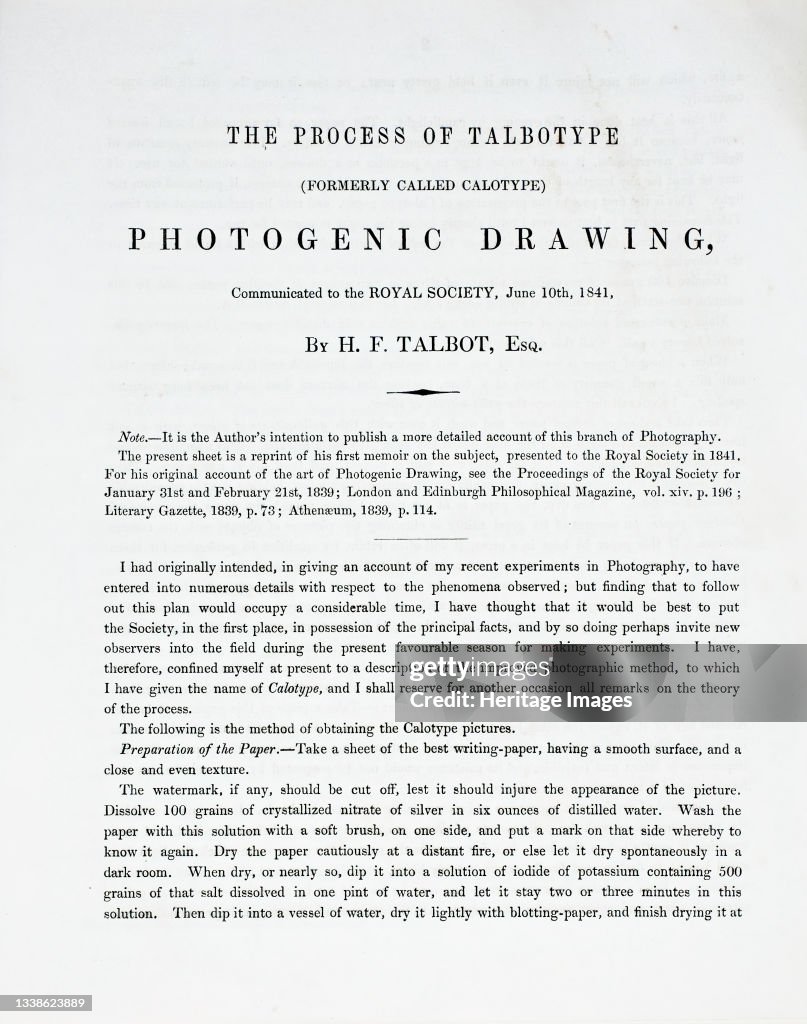 The Process Of Talbotype (Formerly Called Calotype) Photogenic Drawing