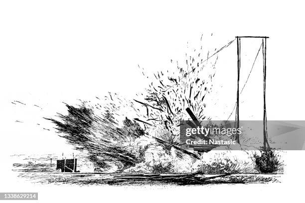 arrival of a 24 cm grenade - bomb illustration stock illustrations