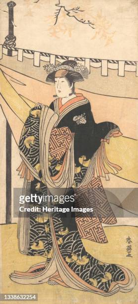 The Actor Nakayama Tomisaburo as a Woman at a Picnic under Autumn Maple Trees, circa 1792. Artist Katsukawa Shun'ei.