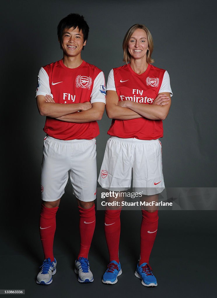 Ryo Miyaichi of Arsenal FC and Faye White of Arsenal Ladies Photo Shoot