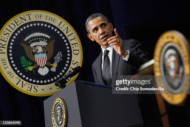 President Barack Obama delivers remarks before signing legislation into law that will provide business tax credits to help put veterans back to work...