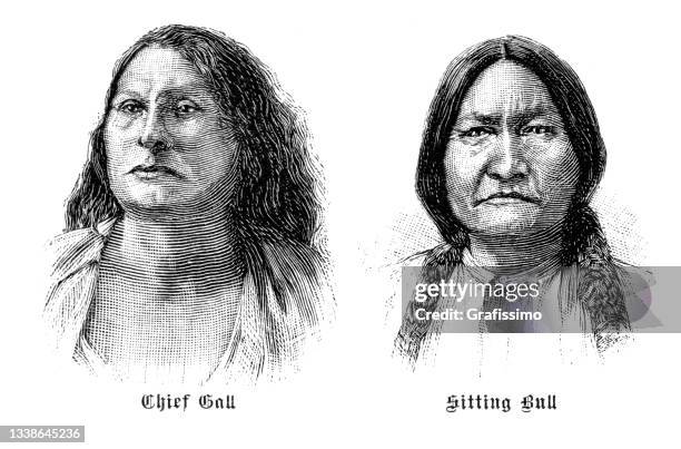 chief sitting bull and gall lakota native americans 1891 - apache culture stock illustrations