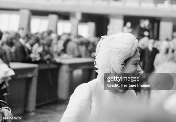 Portrait of Queen Elizabeth II at the Barbican site on the day of her silver wedding anniversary, during a visit to unveil the foundation stone for...