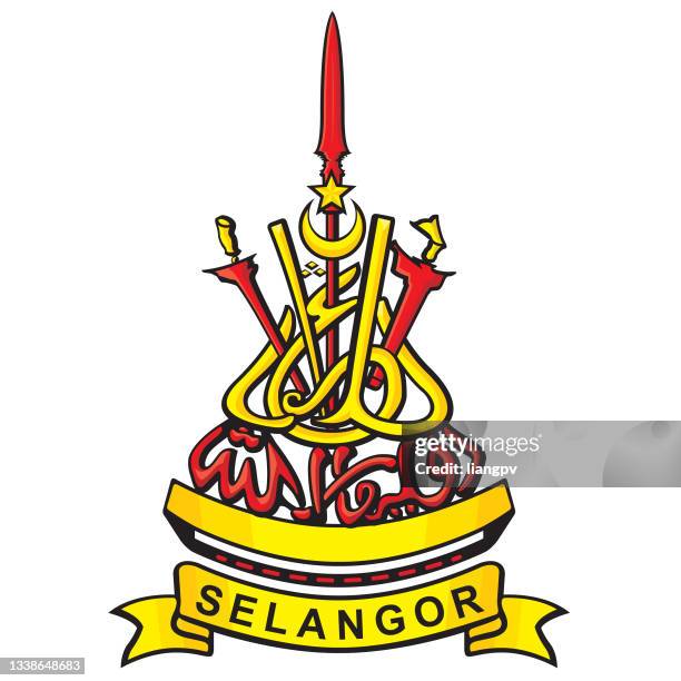 ilustraciones, imágenes clip art, dibujos animados e iconos de stock de bandera y escudo de armas de selangor - estado de selangor
