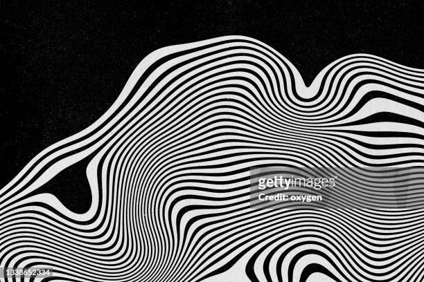 abstract geometric distirted white wave on black background. black and white swirl shapes. minimalism still life style - trippy stock pictures, royalty-free photos & images