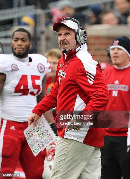 University of Nebraska head football coach Bo Pelini watches the action during the game against the University of Michigan at Michigan Stadium on...