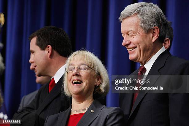 Joint Select Committee on Deficit Reduction Co-Chair Patty Murray (D-WA shares a laugh with fellow "Supercommittee" member Sen. Max Baucus before a...