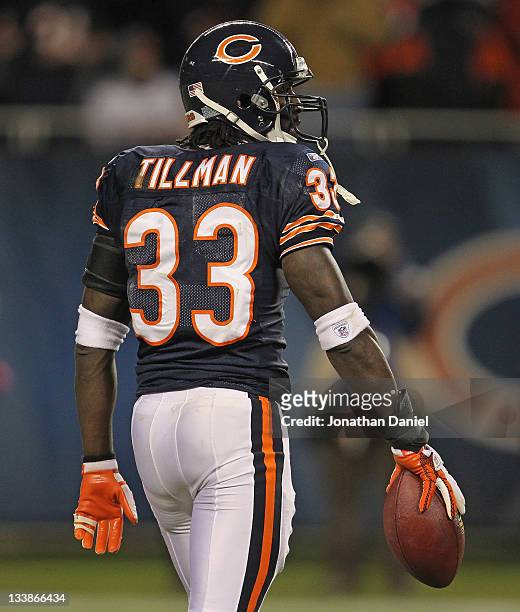Charles Tillman of the Chicago Bears walks to the bench after intercepting a pass against the San Diego Chargers at Soldier Field on November 20,...