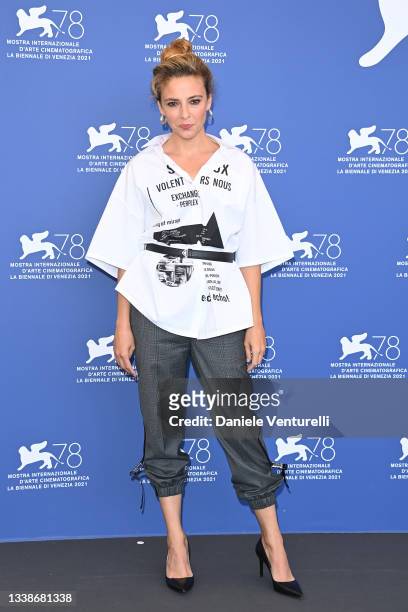 Jasmine Trinca attends the photocall of "La Scuola Cattolica" during the 78th Venice International Film Festival on September 06, 2021 in Venice,...