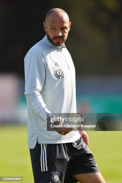 Heiko Westermann, assistant coach looks on prior to the KOMM MIT U17 Four Nations Tournament match between Germany U17 and Italy U17 at Wedau Stadium...