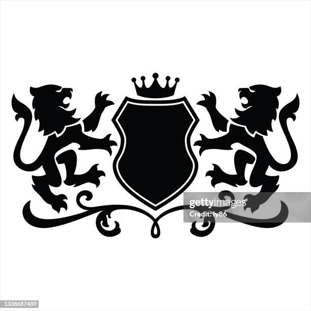 lion coat of arms - medieval vector knights dragons stock illustrations