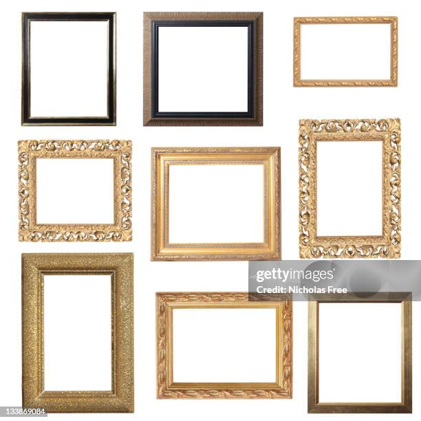 assorted gold frames - square stockfoto's en -beelden