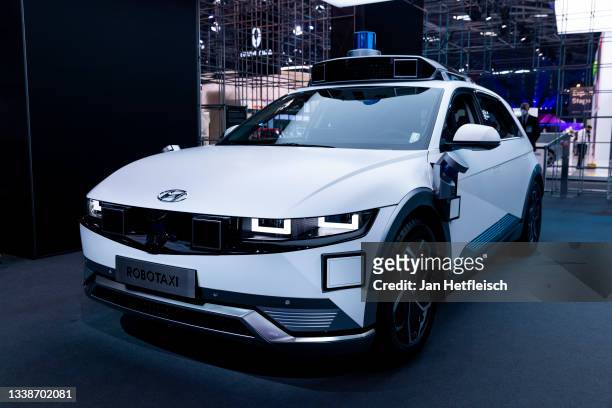 Hyundai Robotaxi concept car is presented at the Hyundai stand during the Munich Motor Show IAA Mobility September 06, 2021 in Munich, Germany. The...