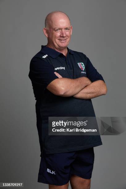 Declan Kidney, the Director of Rugby of London Irish, poses for a portrait during the London Irish Squad Photocall for the 2021-2022 Gallagher...