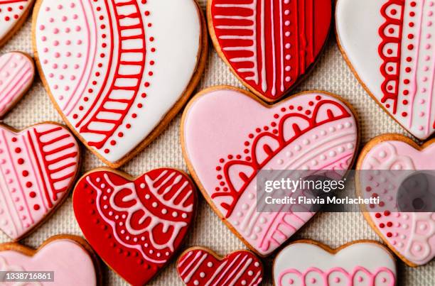 heart shaped cookies - icing stock pictures, royalty-free photos & images