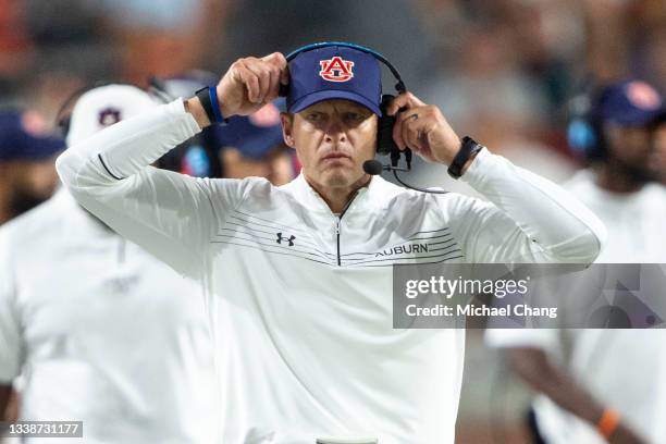 Head coach Bryan Harsin of the Auburn Tigers during their game against the Akron Zips at Jordan-Hare Stadium on September 04, 2021 in Auburn, Alabama.