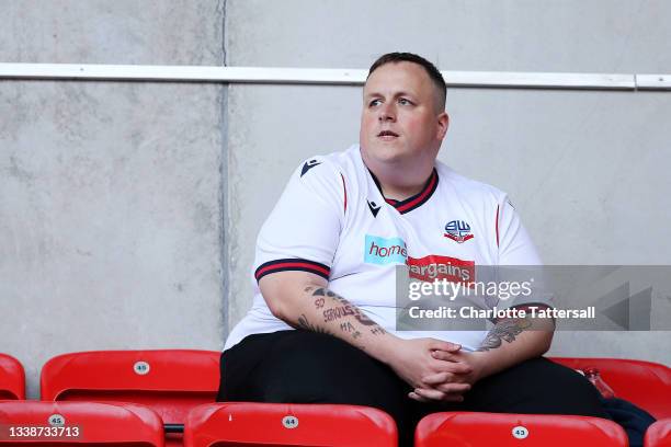 Bolton Wanderers fans looks on prior to the Sky Bet League One match between Bolton Wanderers and Burton Albion at University of Bolton Stadium on...