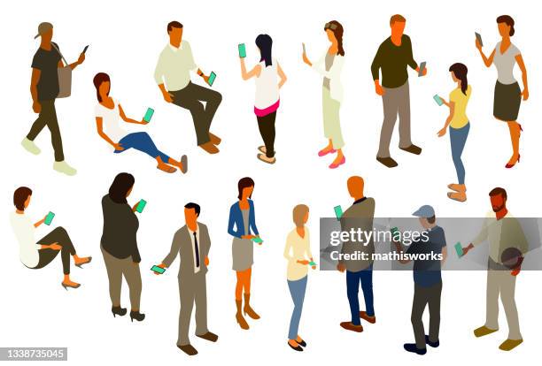 people with smartphones stickersheet - variation stock illustrations stock illustrations