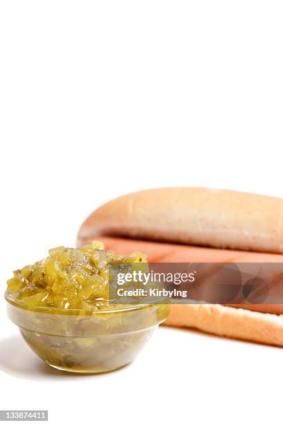 hot dog with pickle relish - relish stock pictures, royalty-free photos & images