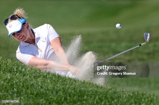 Madelene Sagstrom of Team Europe plays a shot from a bunker on the 11th hole during the Singles Match on day three of the Solheim Cup at the...