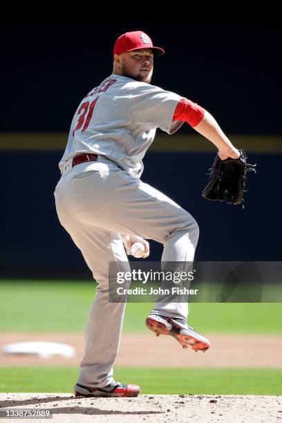 Jon Lester of the St. Louis Cardinals throws a pitch against the Milwaukee Brewers at American Family Field on September 05, 2021 in Milwaukee,...
