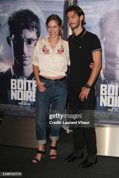 Actors Lou de Laage and Pierre Niney attend the "Boite Noire" premiere at UGC Cine Cite Des Halles on September 06, 2021 in Paris, France.