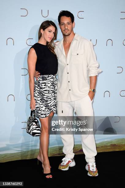Iris Mittenaere and Diego El Glaoui attend the "Dune" photocall At Le Grand Rex on September 06, 2021 in Paris, France.