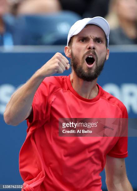 Oscar Otte of Germany celebrates winning the second set against Matteo Berrettini of Italy during his Men’s Singles round of 16 match on Day Eight of...