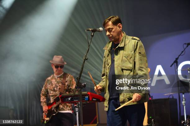 Martin Moscrop and Jez Kerr of A Certain Ratio perform live on stage during Wide Awake Festival at Brockwell Park on September 03, 2021 in London,...