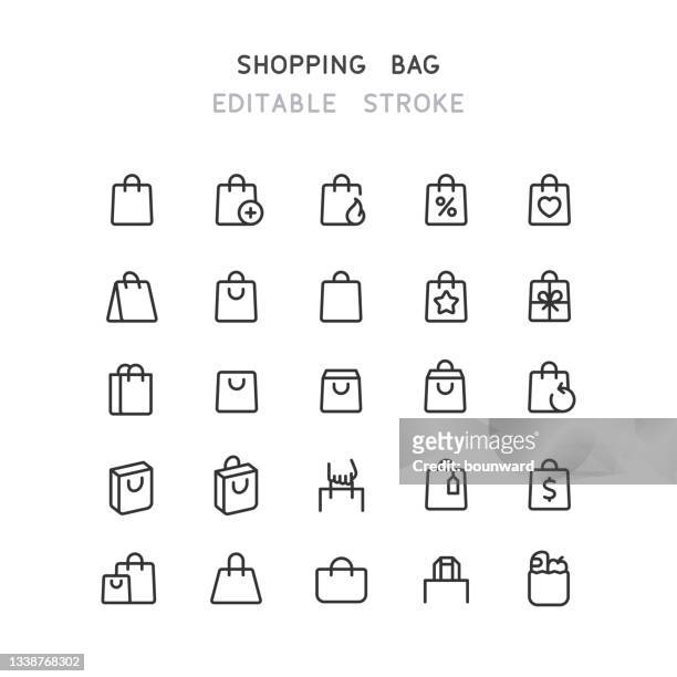shopping bag line icons editable stroke - shopping bag icon stock illustrations