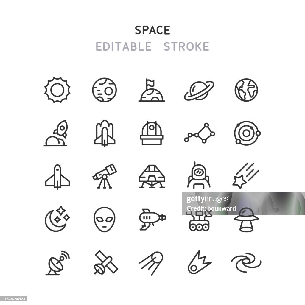 Space Line Icons Editable Stroke