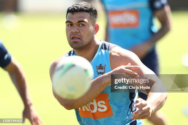 David Fifita during a Gold Coast Titans NRL training session at IKON High Performance Centre on September 07, 2021 in Gold Coast, Australia.