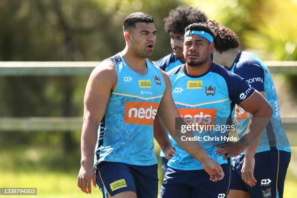 David Fifita during a Gold Coast Titans NRL training session at IKON High Performance Centre on September 07, 2021 in Gold Coast, Australia.