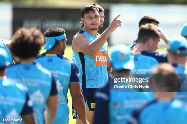 Tino Fa'asuamaleaui during a Gold Coast Titans NRL training session at IKON High Performance Centre on September 07, 2021 in Gold Coast, Australia.