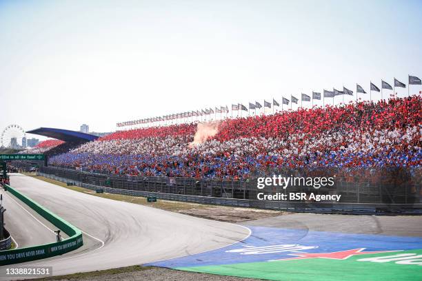 Fans forming a flag of red, white and blue prior to the Race of F1 Grand Prix of The Netherlands at Circuit Zandvoort on September 5, 2021 in...