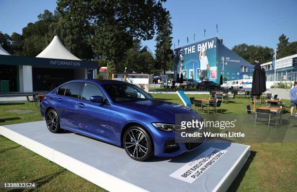 Car is pictured in the public village during Previews of The BMW PGA Championship at Wentworth Golf Club on September 07, 2021 in Virginia Water,...
