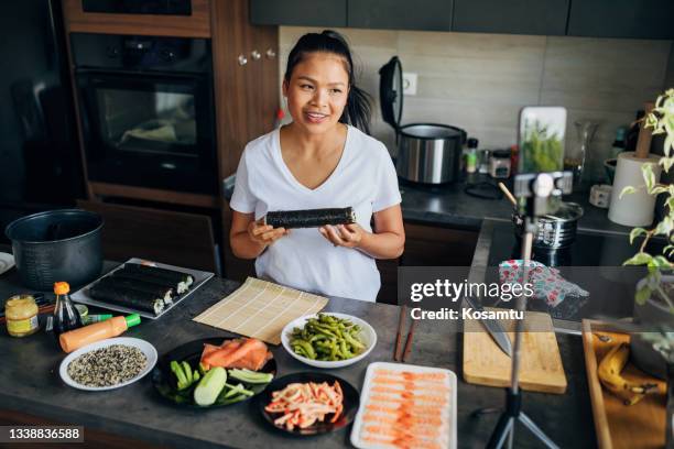 welcome to my food channel! todays’ we gonna make some sushi - shrimp edamame stock pictures, royalty-free photos & images