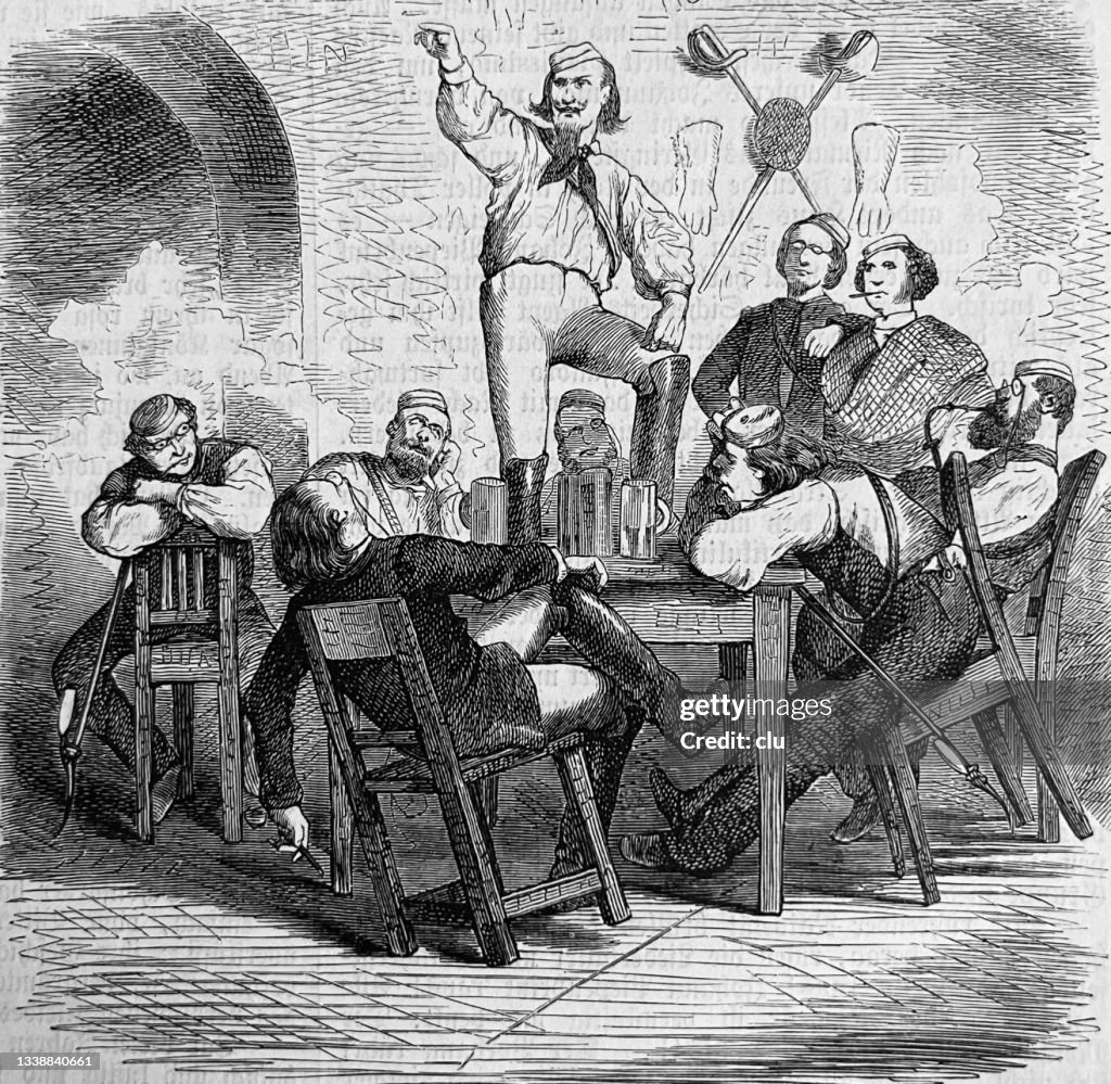 Students celebrating and discussing in a restaurant