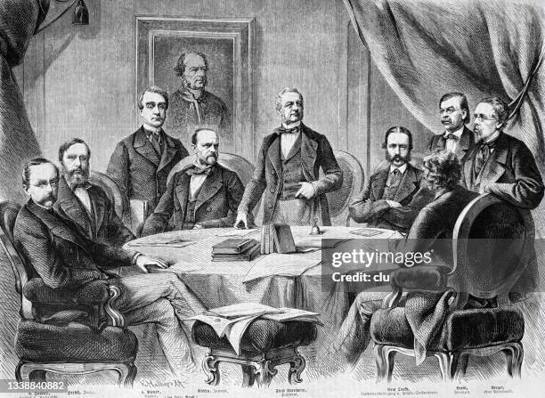 government of austria sitting at a round table with books on it - chairperson stock illustrations