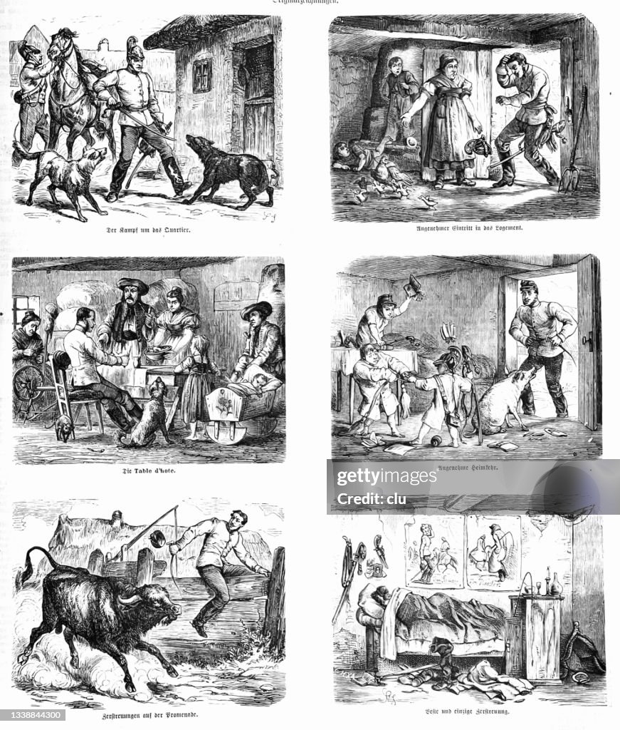 Problems with finding accommodation for the army in Hungary, 6 illustrations