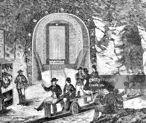 salt mine in the tural near berchtesgaden, entrance for tourists - berchtesgaden stock illustrations