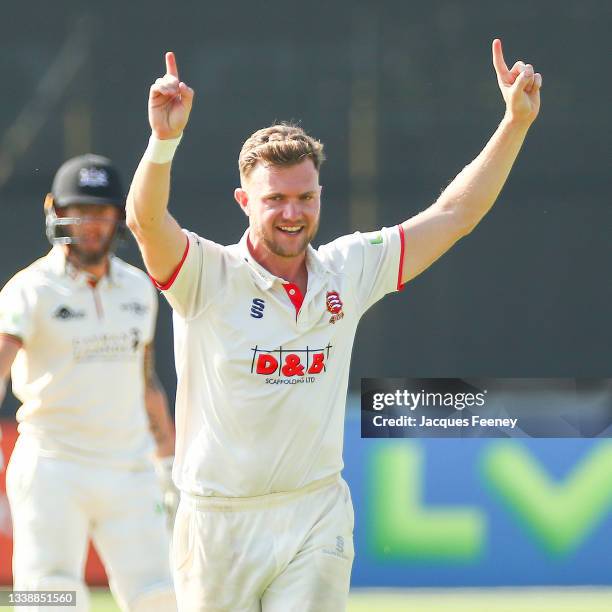 Sam Cook of Essex celebrates after bowling out Graeme Van Buuren of Gloucestershire during day three of the LV= Insurance County Championship match...