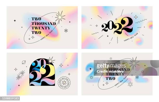 ilustraciones, imágenes clip art, dibujos animados e iconos de stock de feliz año nuevo 2022 conjunto de saludos - new year card