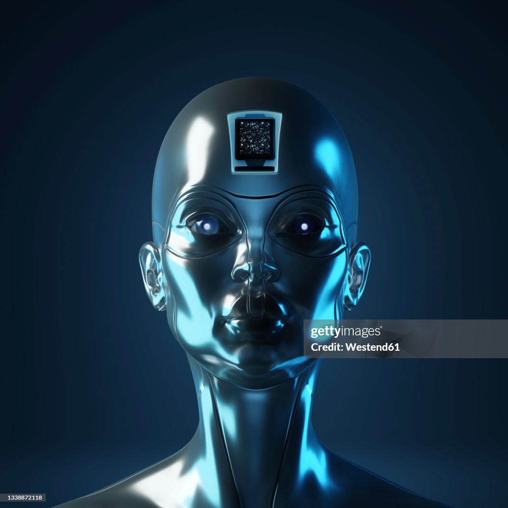 Human Angroid Using A Computer Three Dimensional Render Of Gynoid With Computer Chip Inside Its Head ...