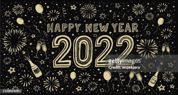 hand drawn vector new year 2022 card - political party stock illustrations