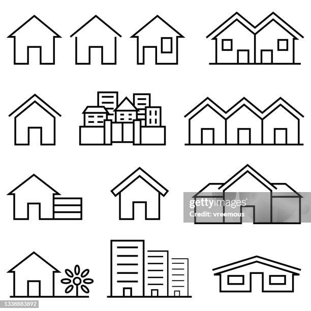 house, real estate and residential buildings icons - terraced houses stock illustrations