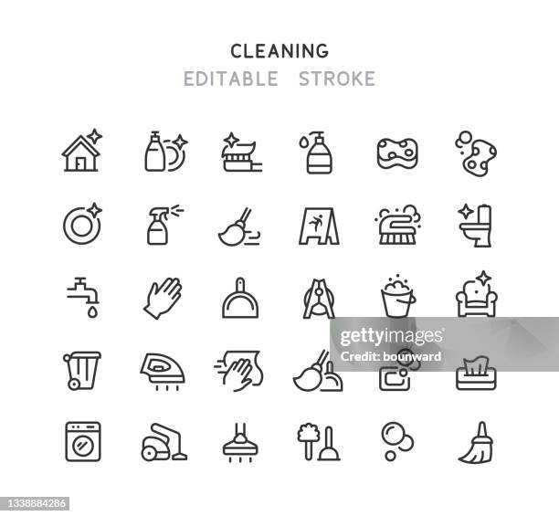 bereinigung von liniensymbolen bearbeitbarer kontur - housework stock-grafiken, -clipart, -cartoons und -symbole