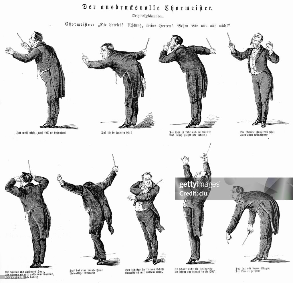 The expressive conductor, 8 illustrations on white background