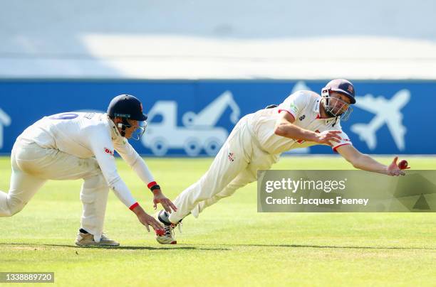 Nick Browne of Essex fails to catch the ball during day three of the LV= Insurance County Championship match between Essex and Gloucestershire at...