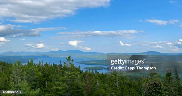 rangeley lake in maine usa viewed from bald mountain hiking trail - northern maine stock pictures, royalty-free photos & images